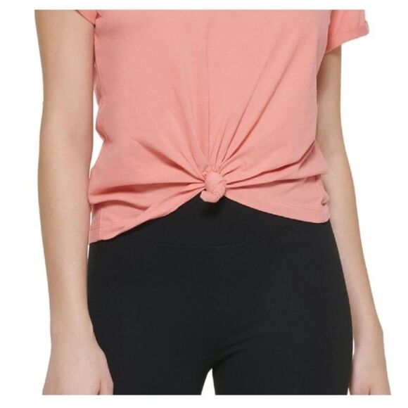 Dkny Sport Women's Knot-Front Metallic Logo T-Shirt Peach Size Med‎ NWT - Picture 3 of 3